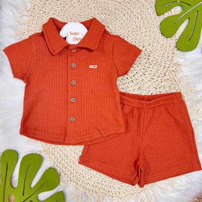 Conj. Camisa com Botões e Bermuda Canelada - Ferrugem